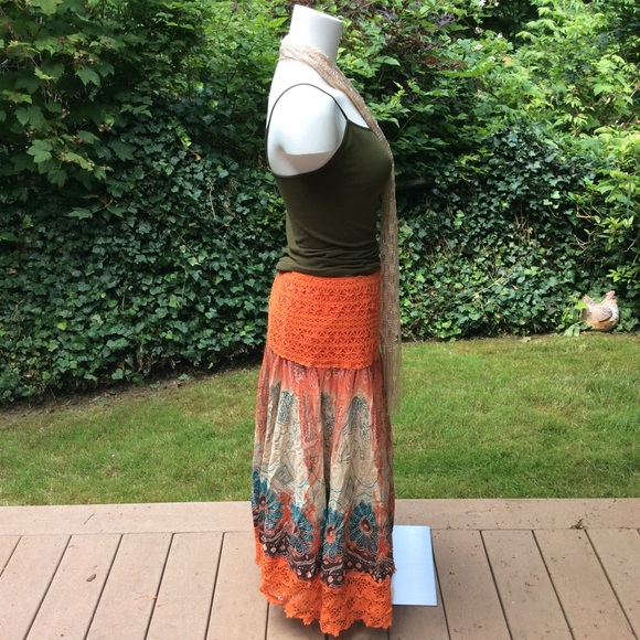 Colorful boho skirt w/ crochet & Indian designs - Picture 5 of 8